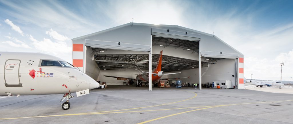 an EasyJet Airbus A319 stationed at an MRO facility in Ljubljana Airport in Slovenia.