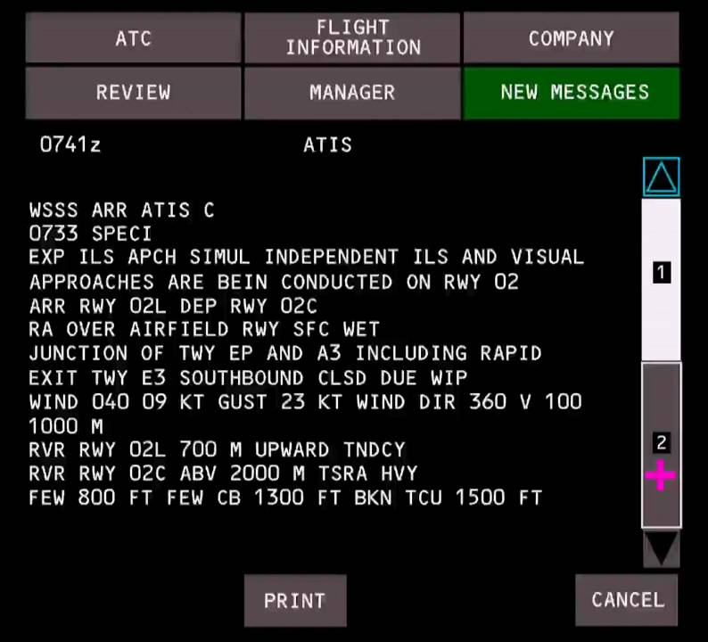 An ATIS report as displayed on an ACARS.