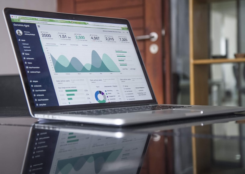 Sales and marketing data collection tool displayed on a screen of a laptop placed on a desk.