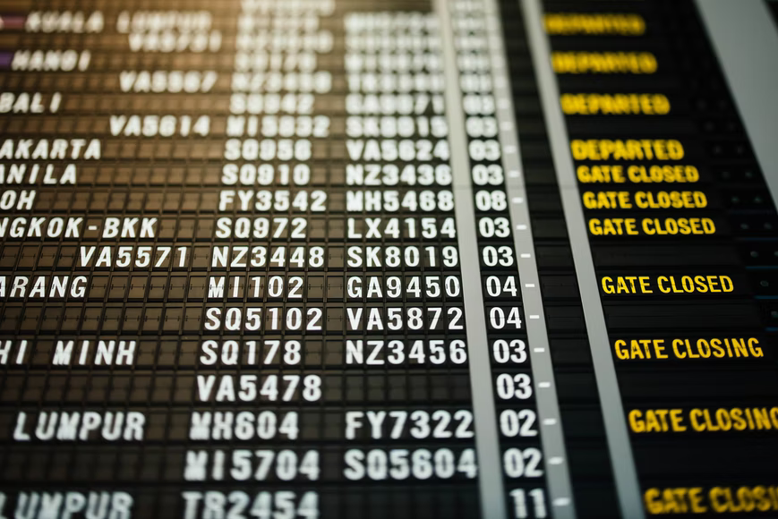 A departures board in one of the busiest airports in the world.