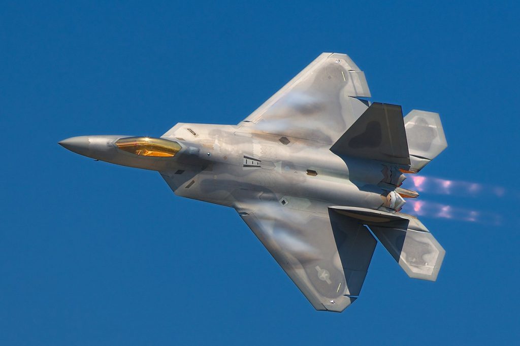 One of the best Fighter Jets in the World. Lockheed Martin F-22 Raptor in flight. 