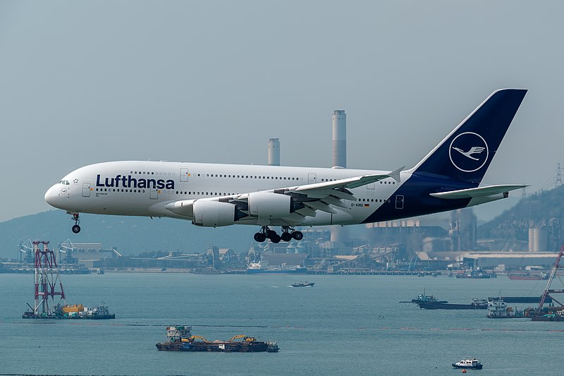 A Lufthansa Airbus A380-800.
