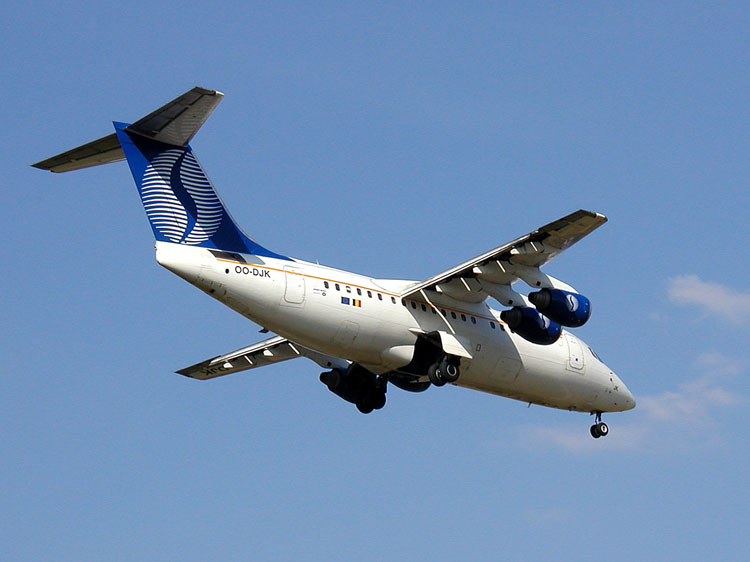 An aircraft with a T-tail type empennage.