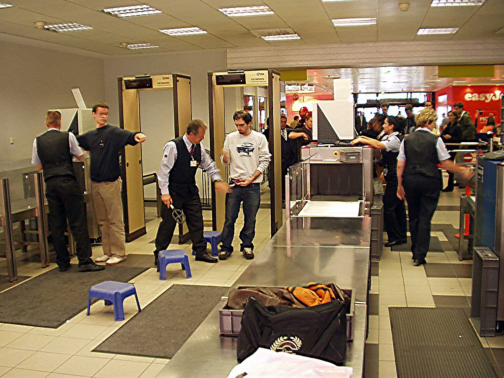 Airport security checkpoint at Berlin Airport. 