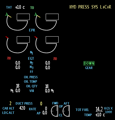 An EICAS display on an aircraft. 