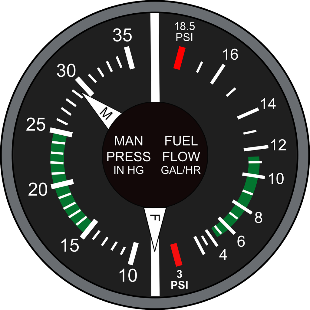 An illustration of a fuel pressure gauge.