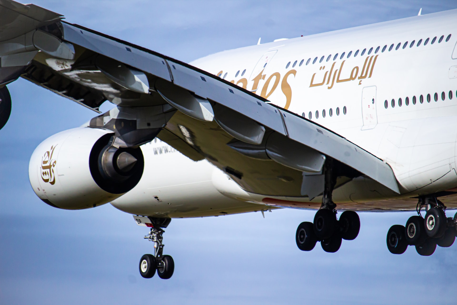 Emirates Airbus A380 taking off.