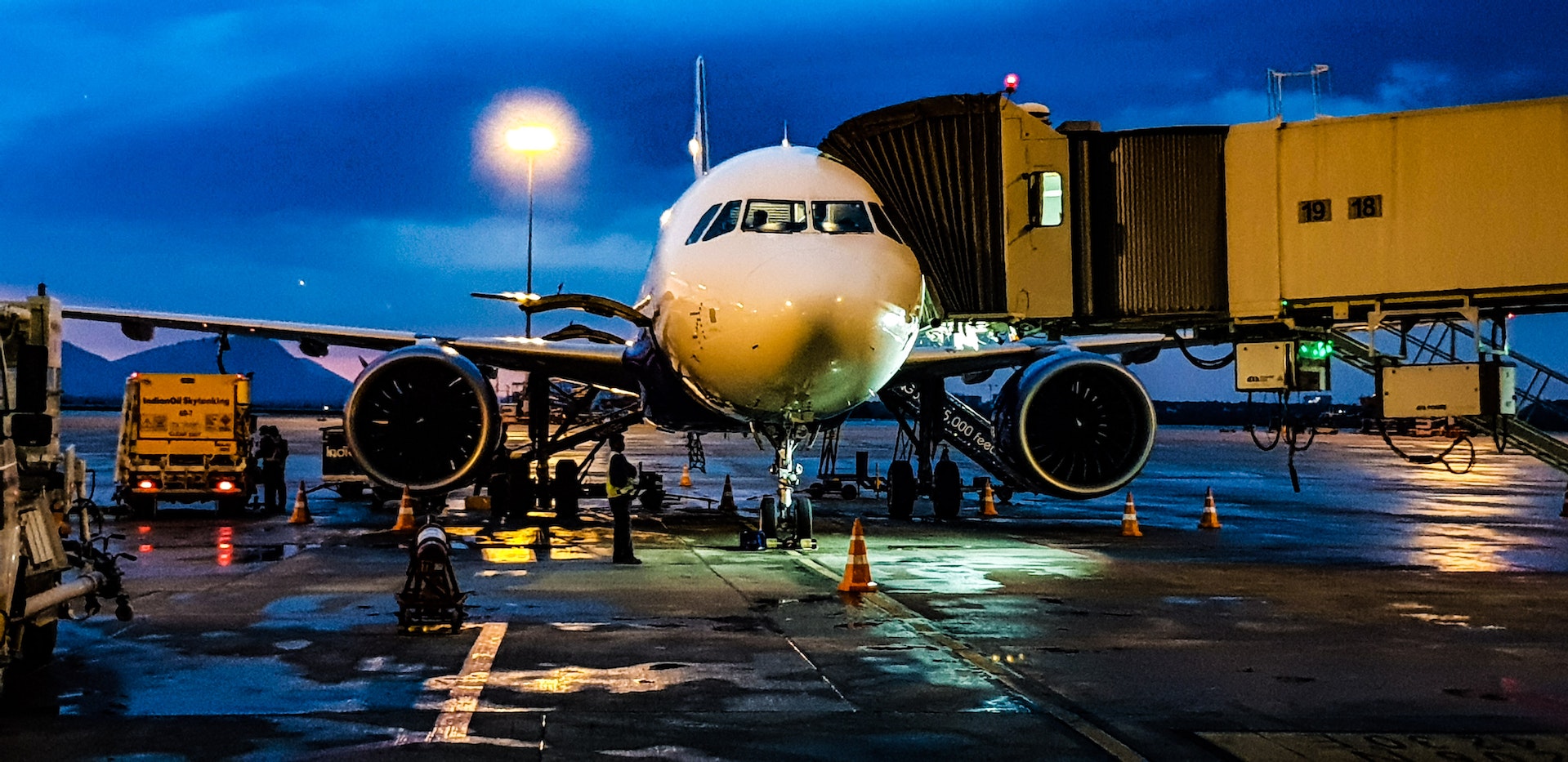 An aircraft being refueled for a late evening flights in India.