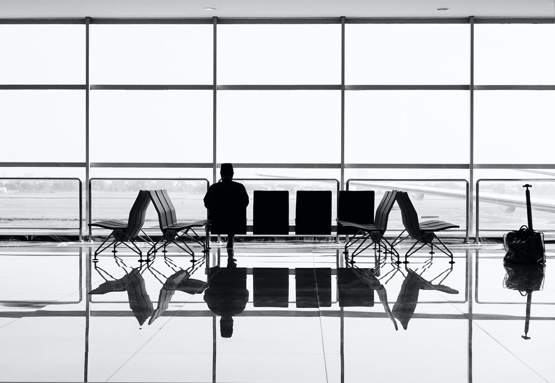 An air marshal waiting to board the plane last.