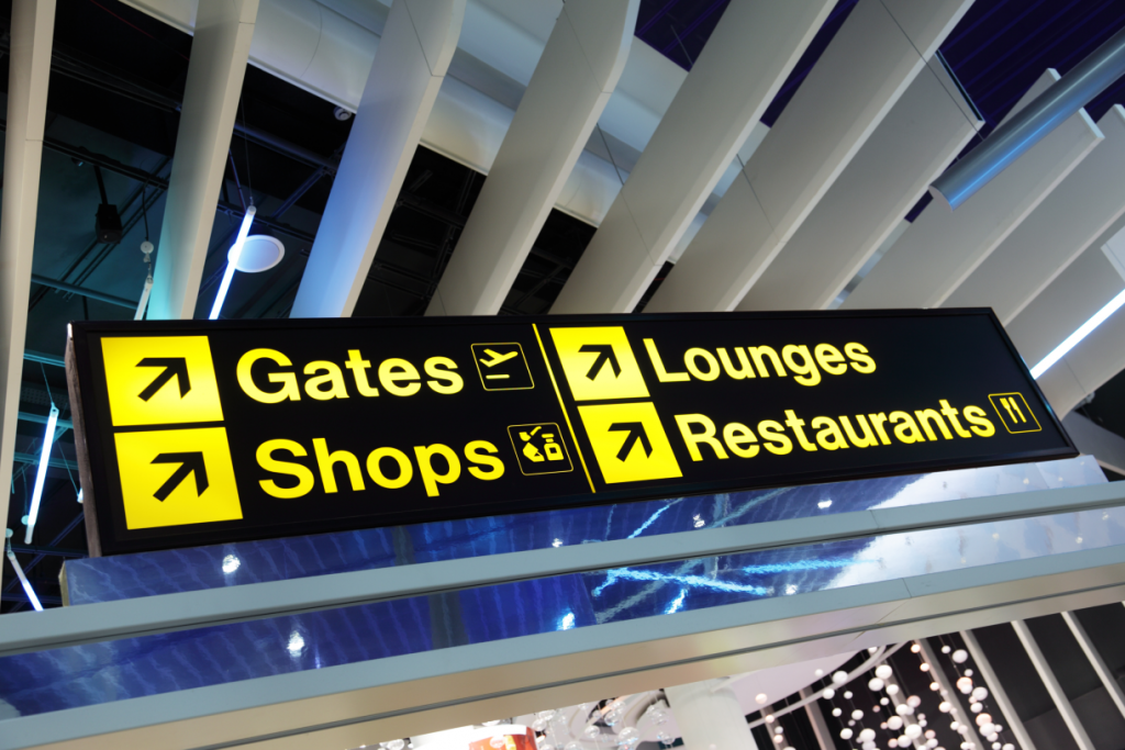 Airport Sign to Gates, Lounges, Shops, Restaurants